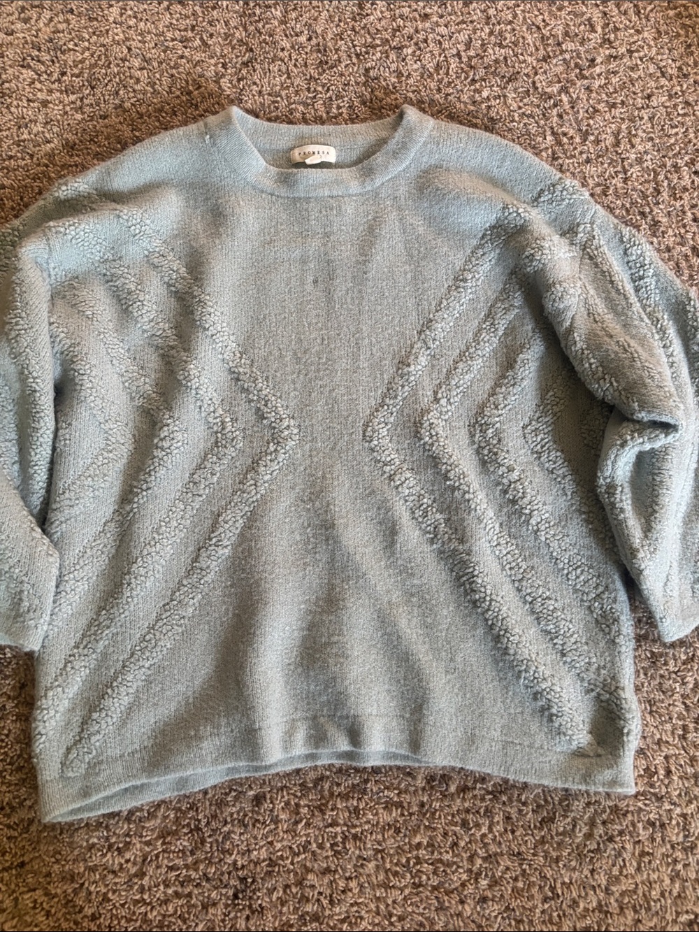 Promesa Light Blue Textured Chevron Crewneck Sweater